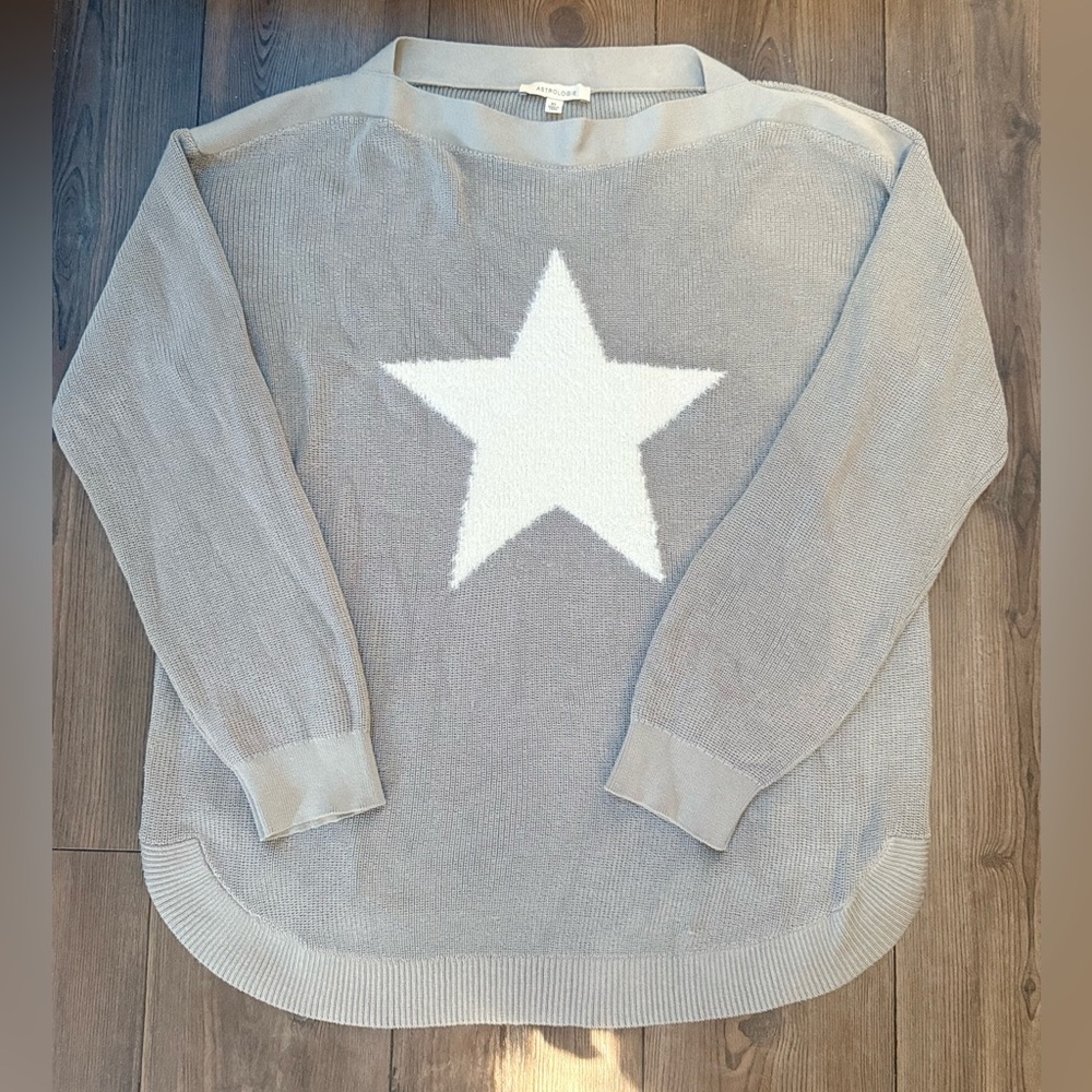 Astrologie Grey Oversized Furry Star Knit Sweater Women’s XL Rayon Blend EUC